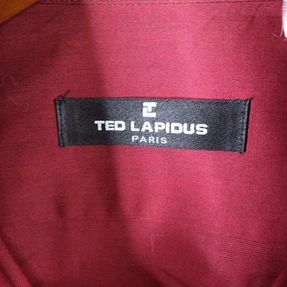 Ted Lapidus Shirt Mens Medium 39-40 Red‎ Button Down Cotton Designer Paris - Picture 4 of 10